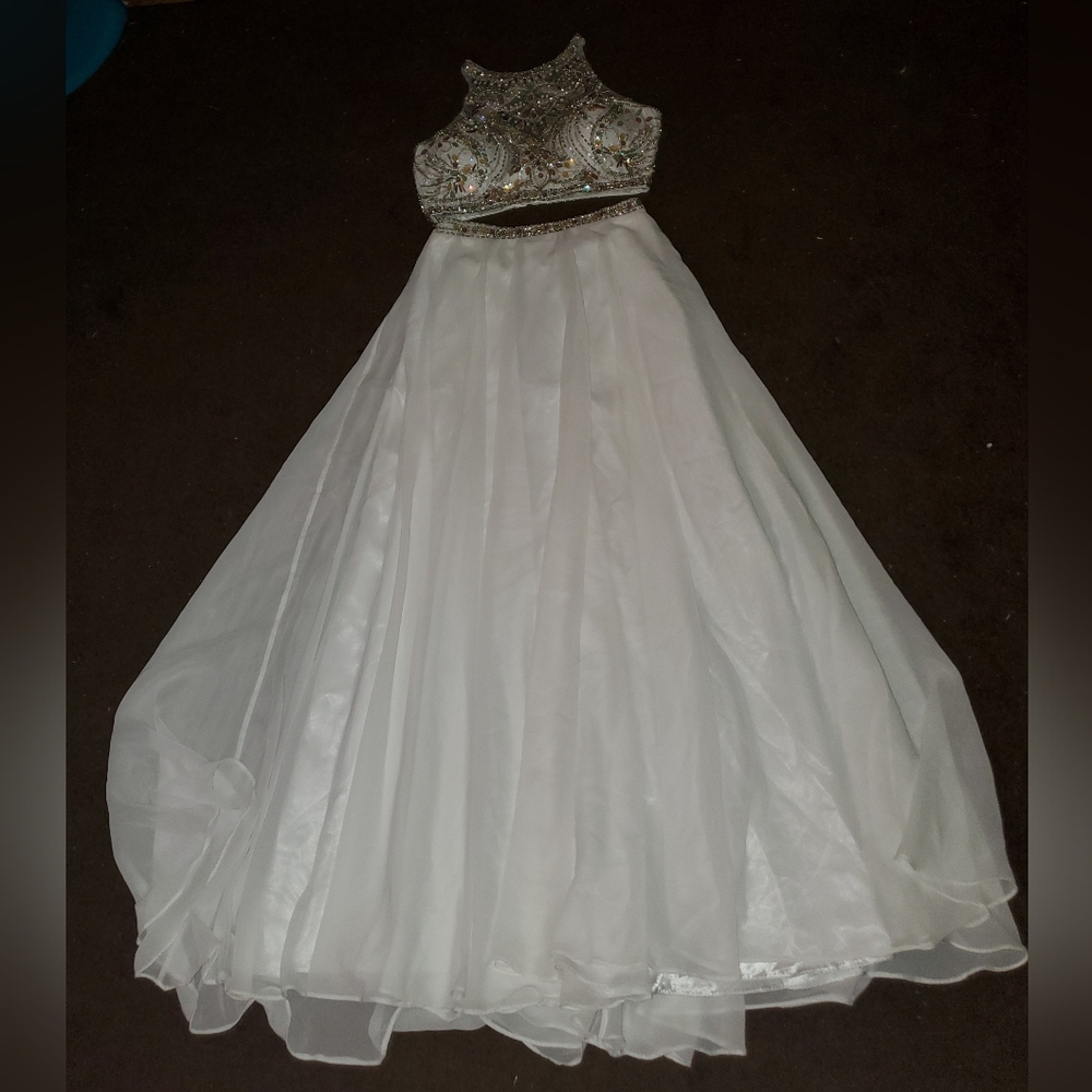 Elegant White Beaded 2 Piece Gown